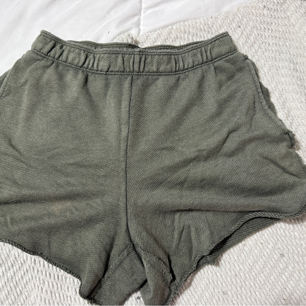 Soft, comfortable, green lounging shorts